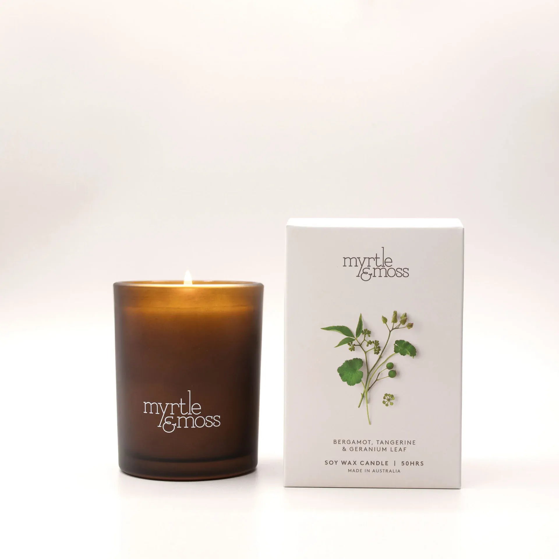 Myrtle & Moss Candle - 50hrs Bergamot,Tangerine, Geranium leaf Myrtle & Moss