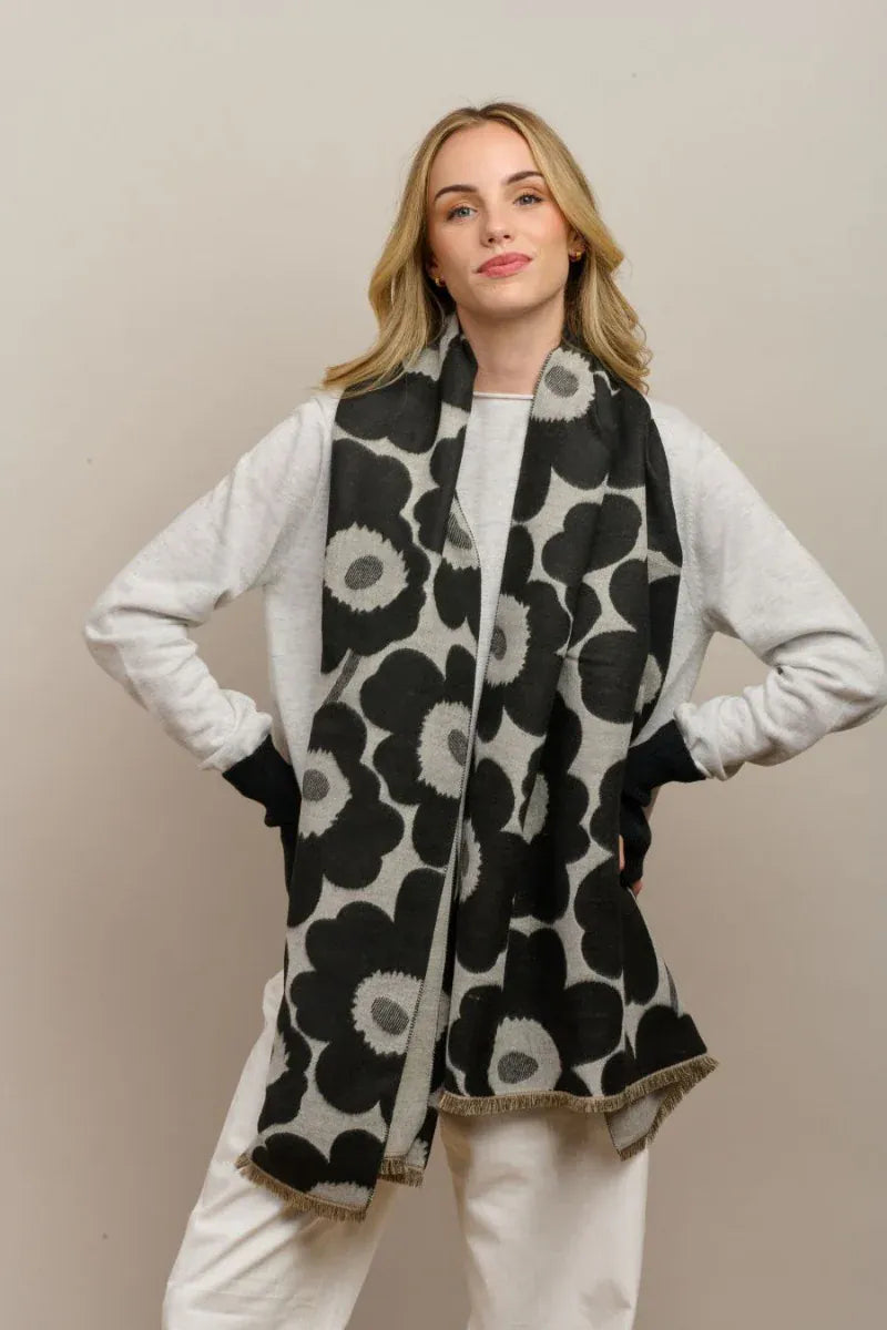 Tiger tree Tall poppy scarf Black LittleLintons