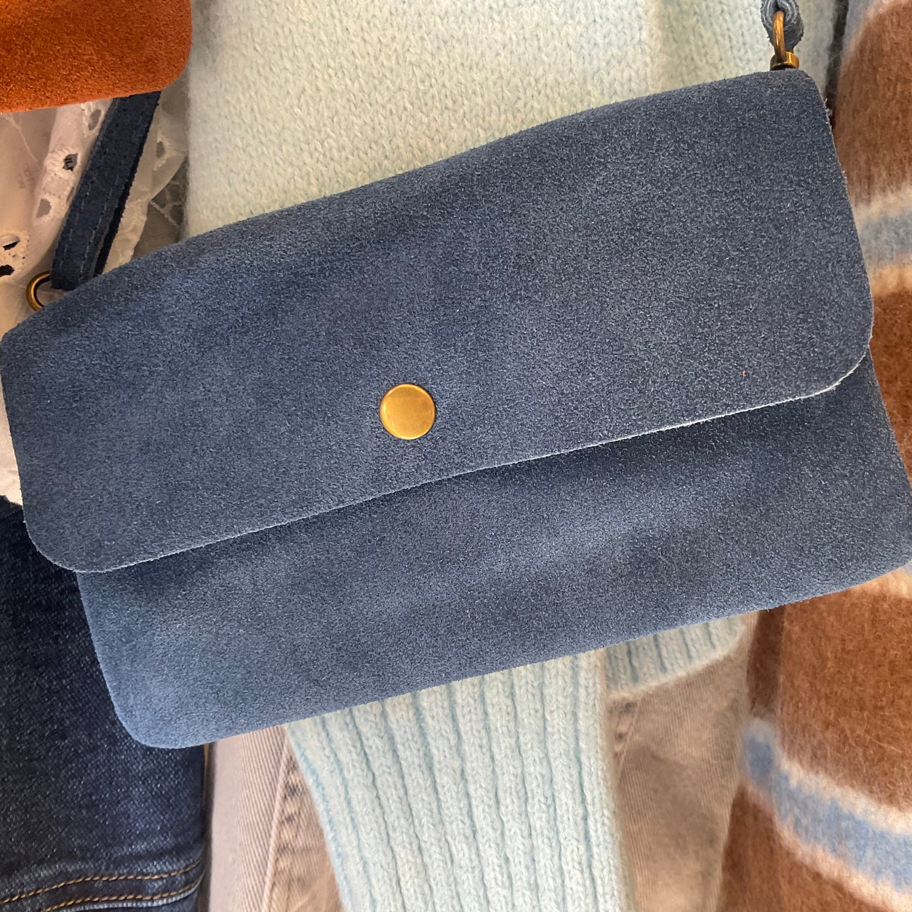 Maison Suede Cross body bag Blue LittleLintons