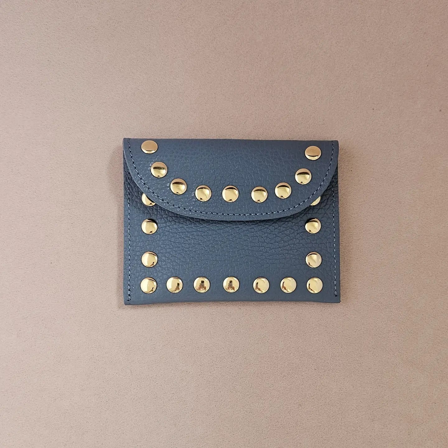 Stud leather card holder Blue LittleLintons