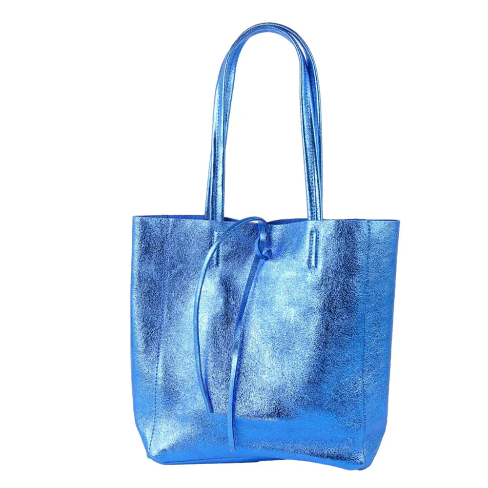 Maison metallic leather tote Blue med LittleLintons