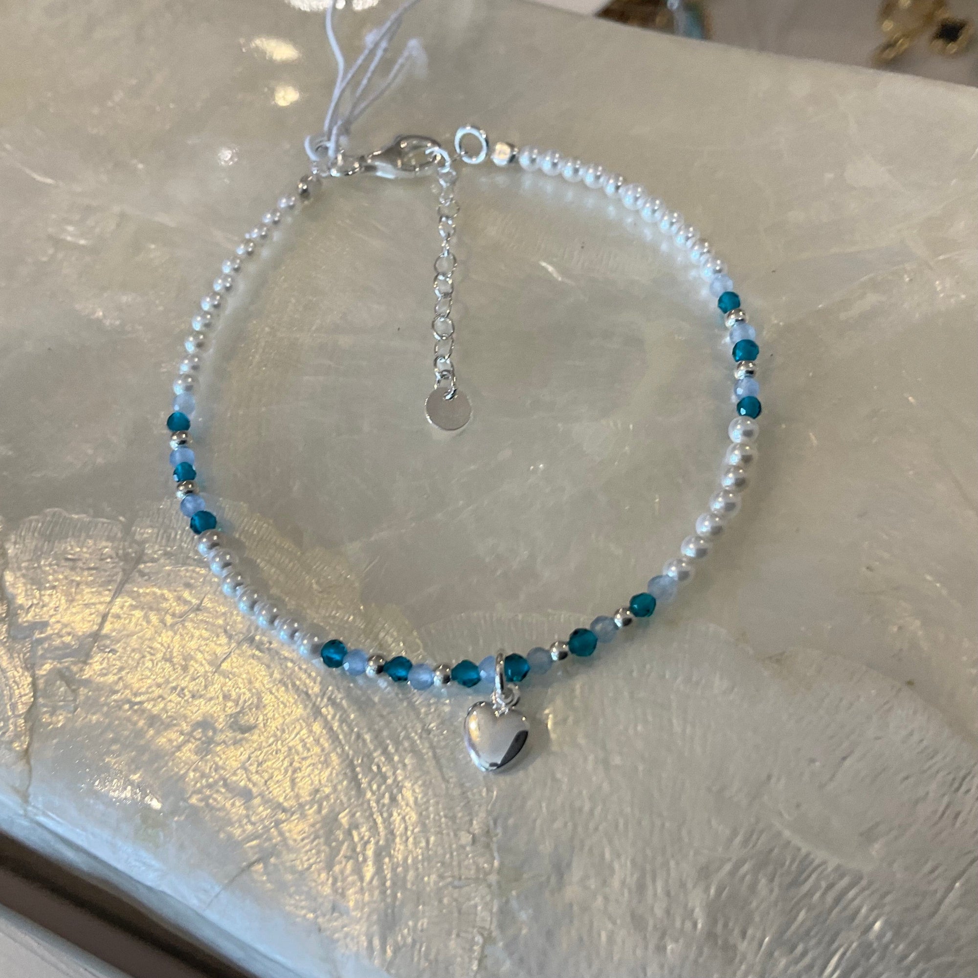 Pearl & heart bracelet Blue silver LittleLintons