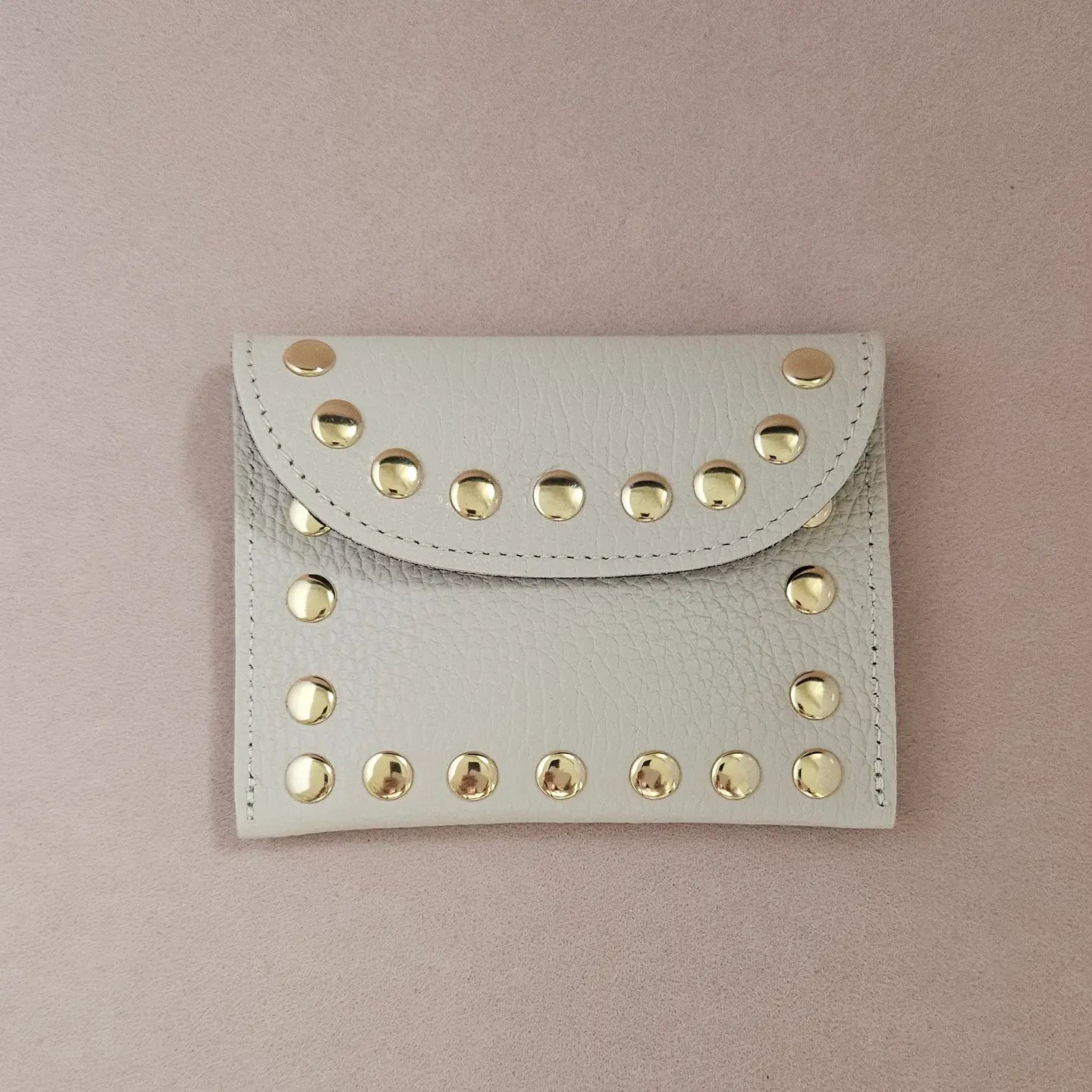 Stud leather card holder Cream LittleLintons