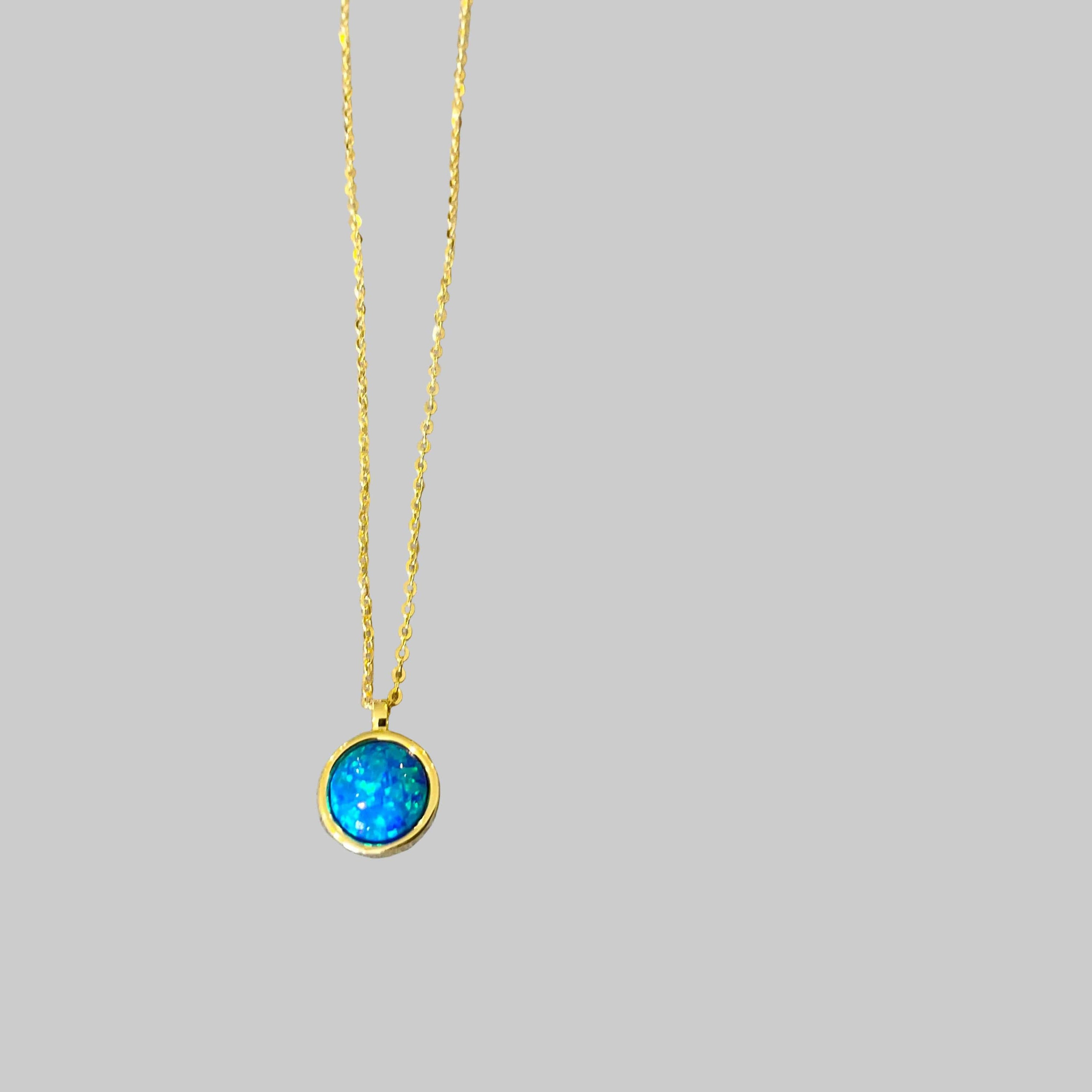 Opalite necklaces Gold blue circle LittleLintons