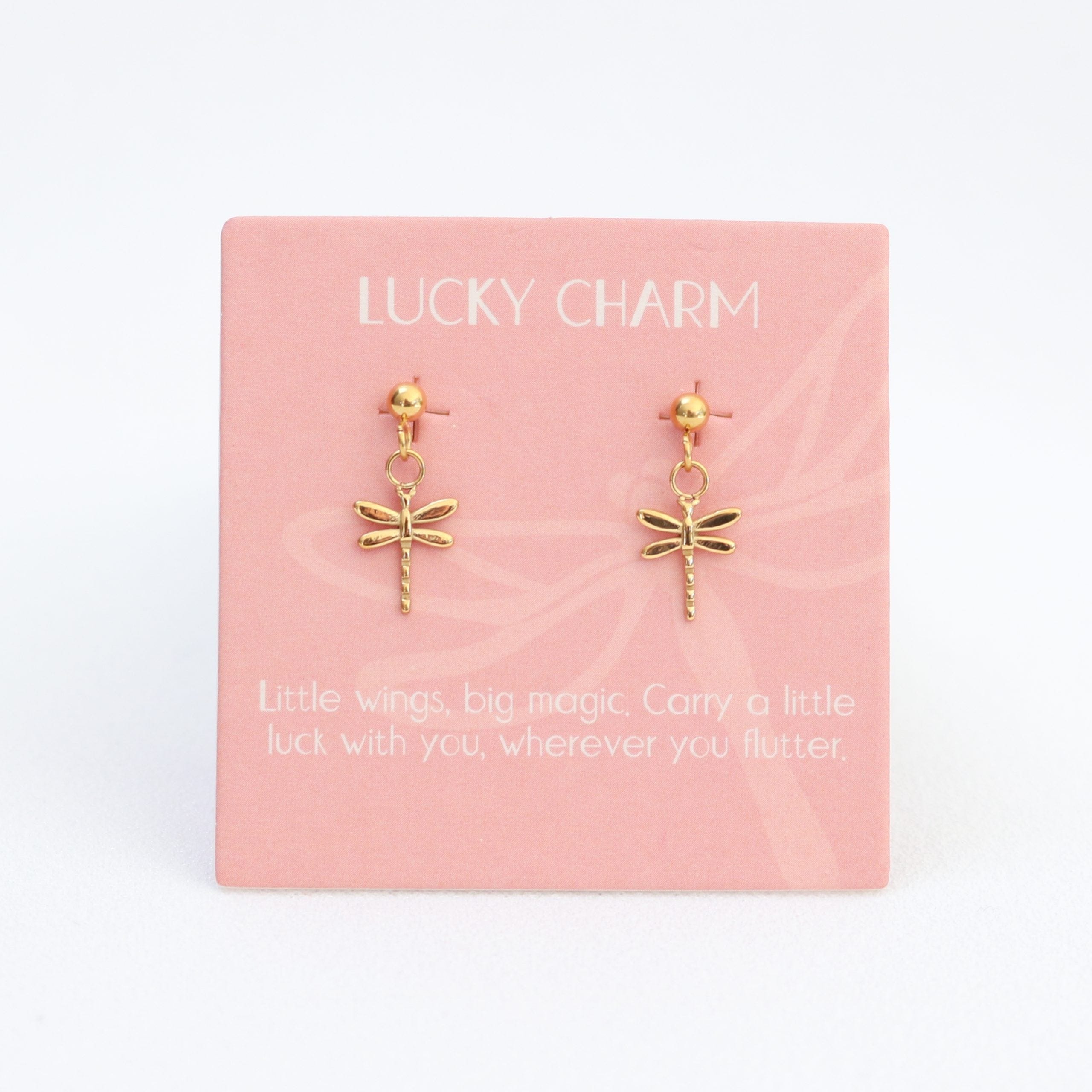 Lucky charm  studs Gold dragonflies LittleLintons