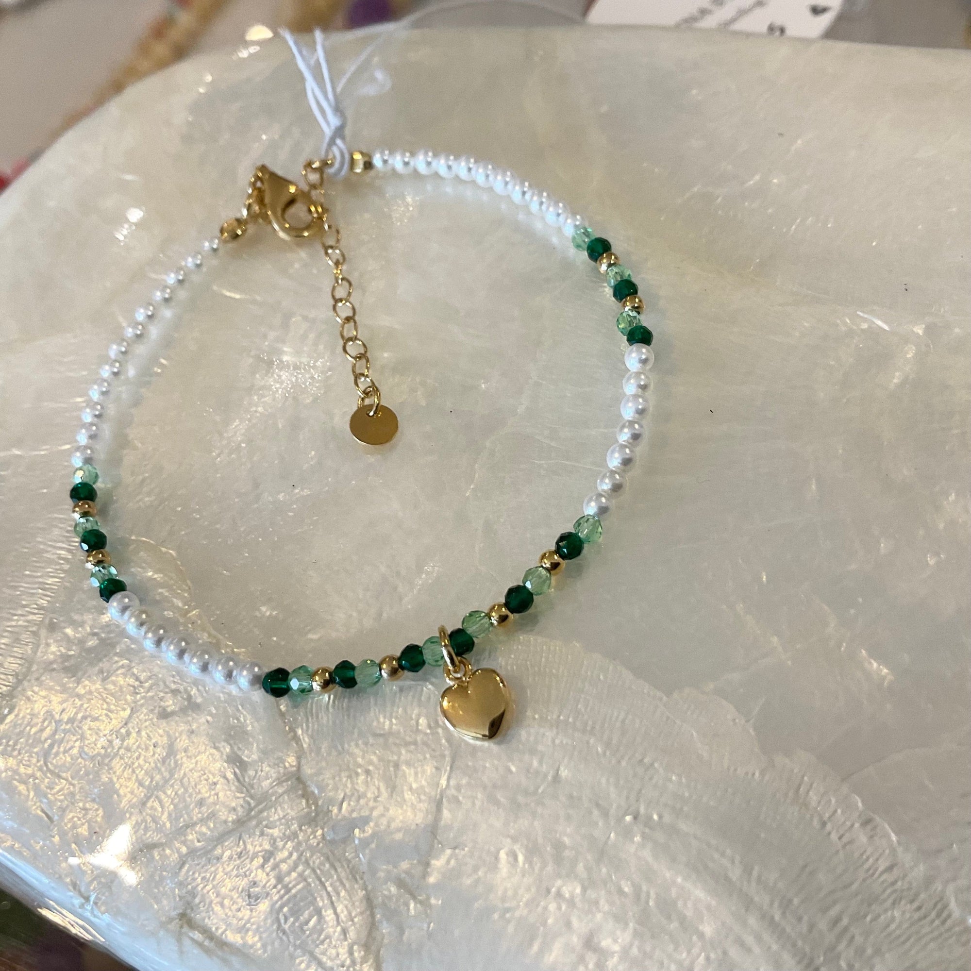 Pearl & heart bracelet Green gold LittleLintons