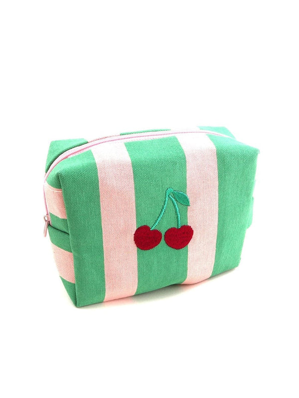 Embroidered cherry pouch Green LittleLintons