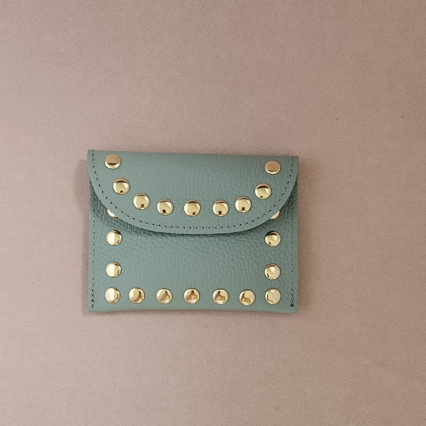 Stud leather card holder Green LittleLintons