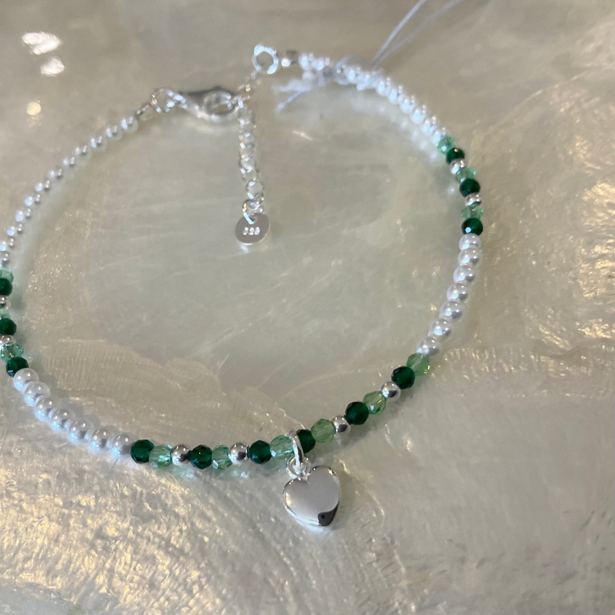 Pearl & heart bracelet Green silver LittleLintons