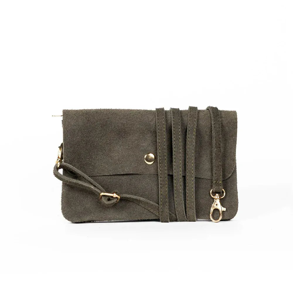 Maison Suede Cross body bag Khaki LittleLintons