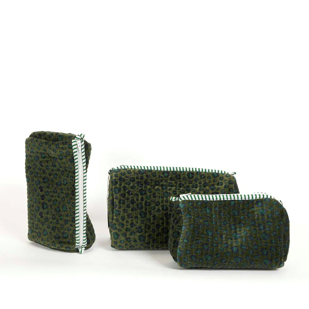 Green Leopard velvet pouch LittleLintons