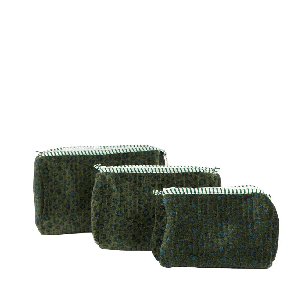 Green Leopard velvet pouch LittleLintons