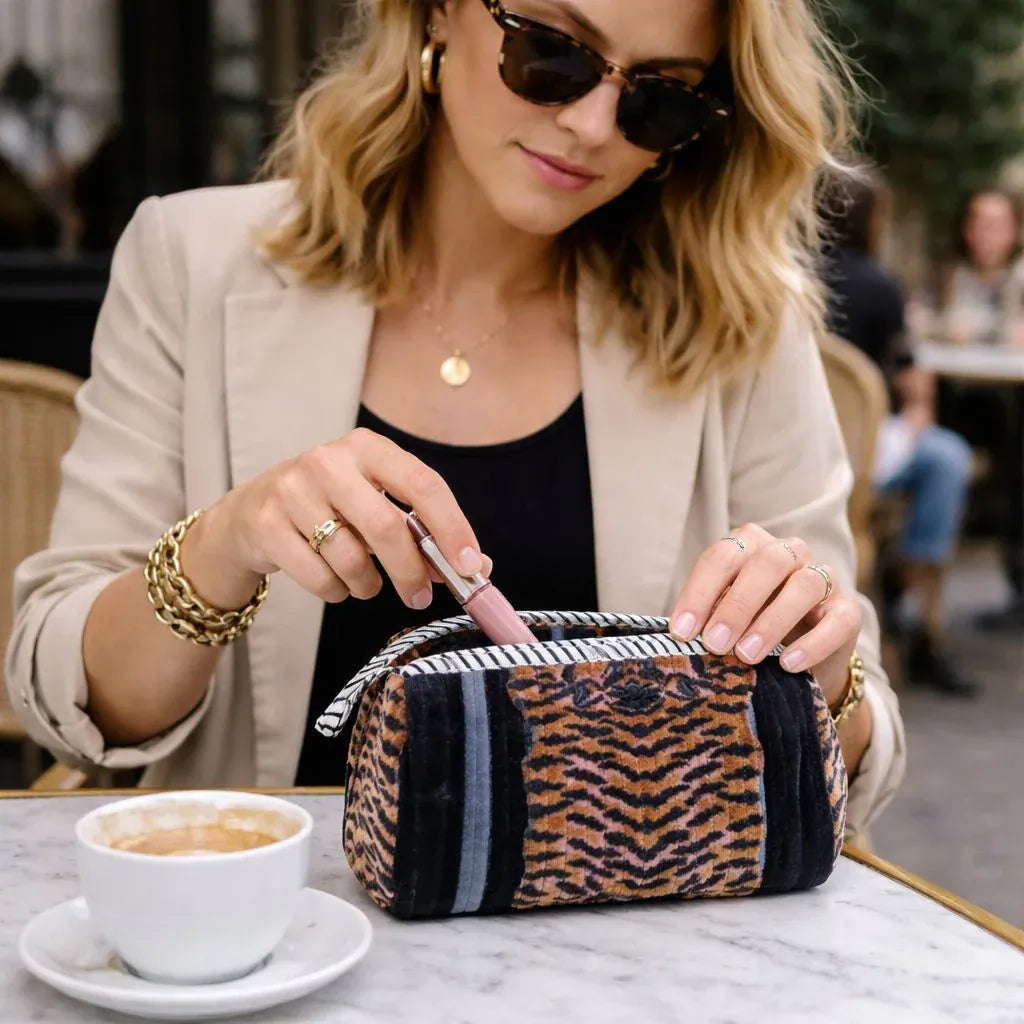 Tiger black velvet pouch LittleLintons