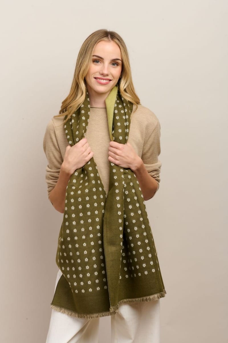 Tiger tree petite fleur scarf Moss LittleLintons