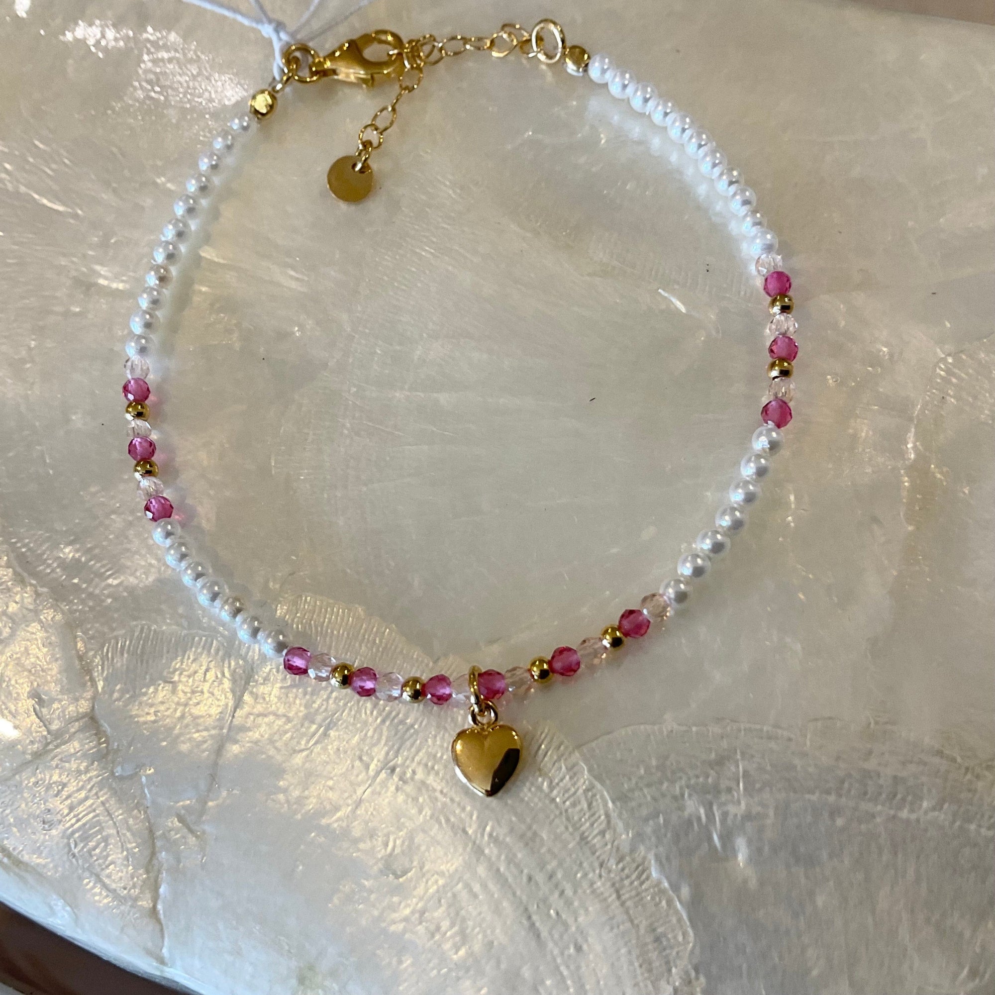 Pearl & heart bracelet Pink gold LittleLintons