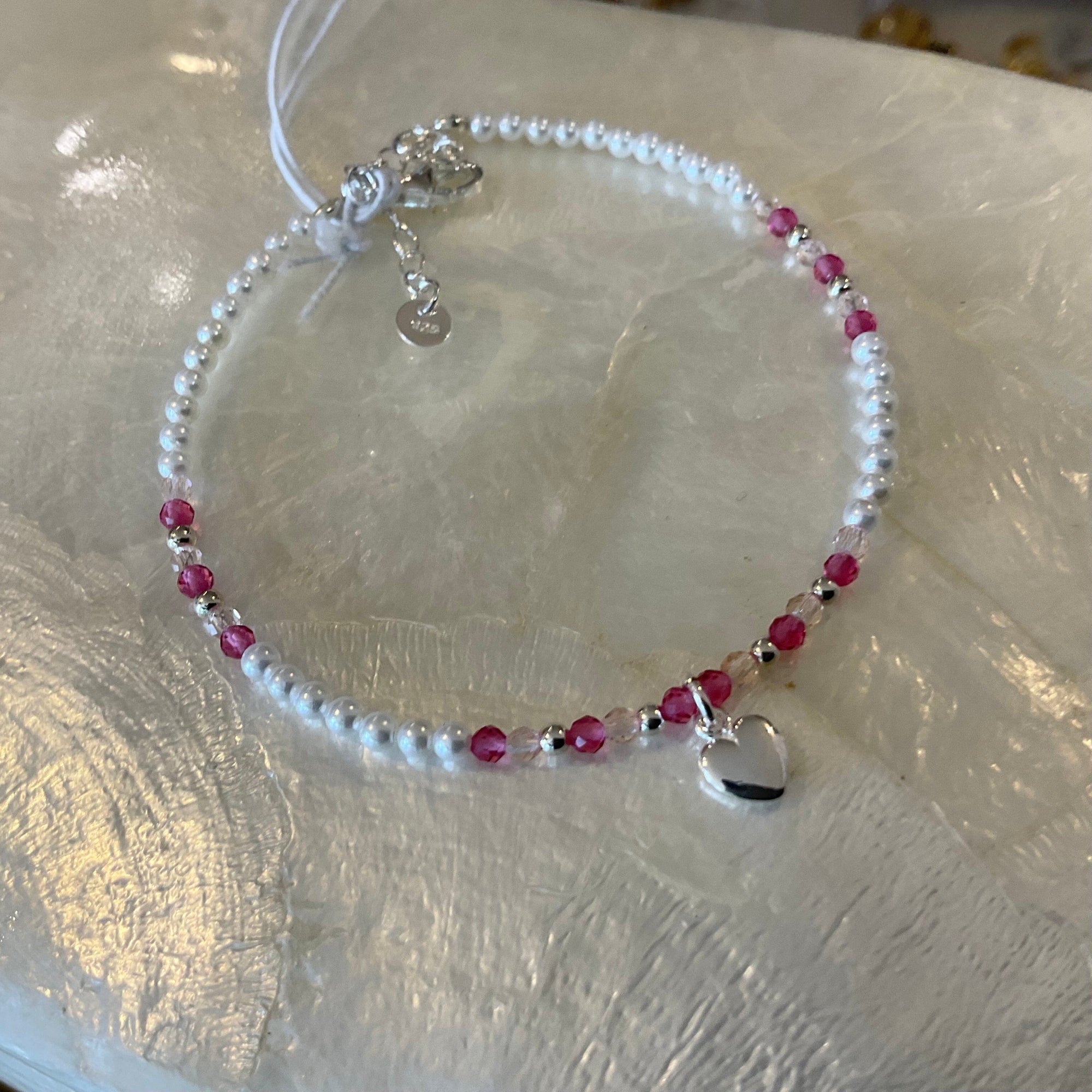 Pearl & heart bracelet Pink silver LittleLintons