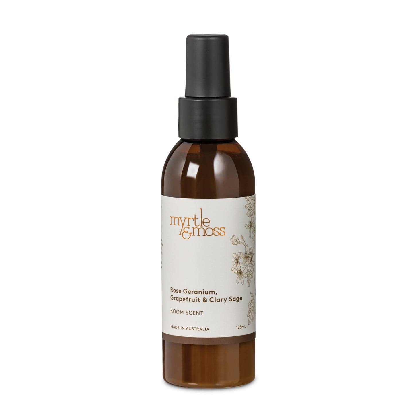 Myrtle & Moss Room Spray Rose geranium, grapefruit,clary sage Myrtle & Moss
