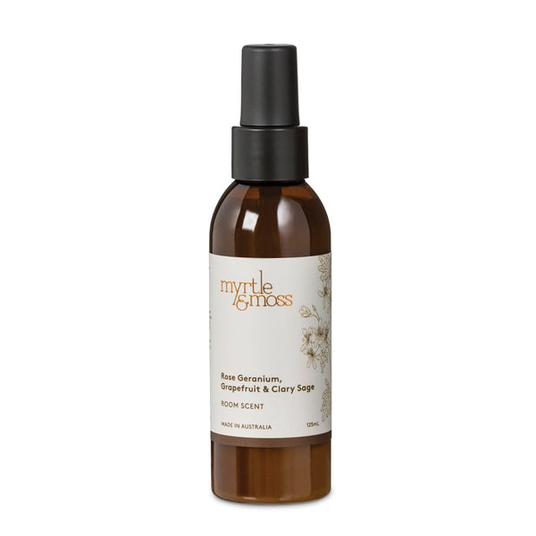 Myrtle & Moss Room Spray Rose geranium, grapefruit,clary sage Myrtle & Moss