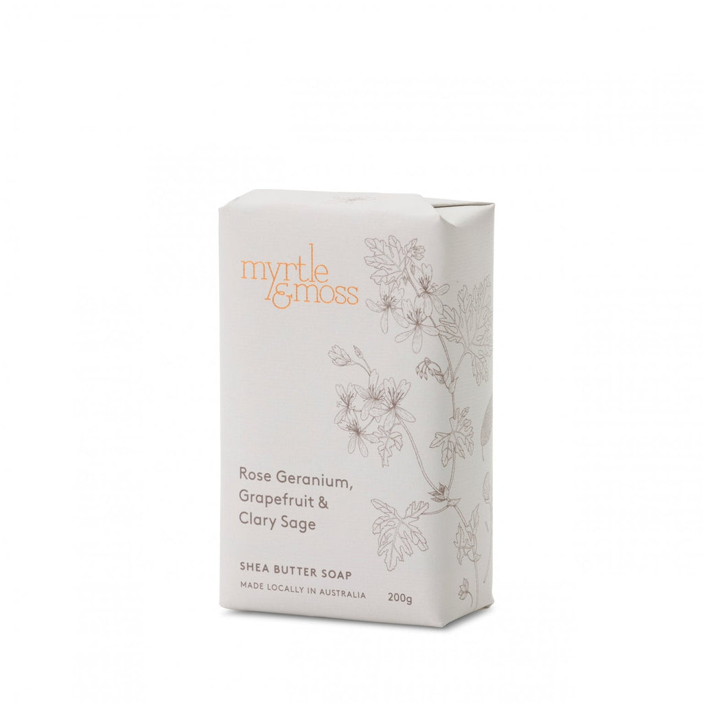 Myrtle & Moss Soap bar Rose geranium,grapefruit, clary sage Myrtle & Moss
