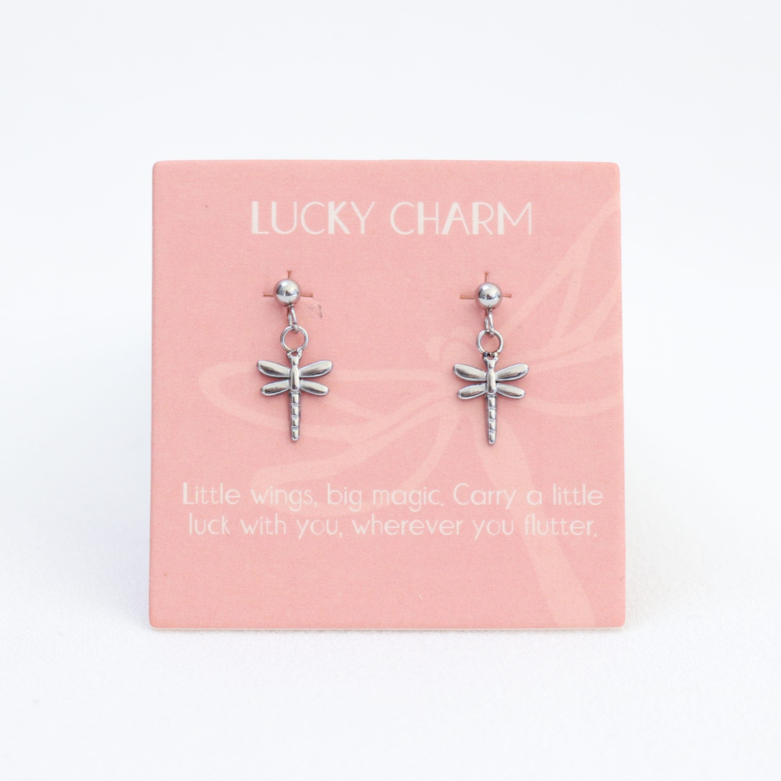 Lucky charm  studs Silver dragonflies LittleLintons