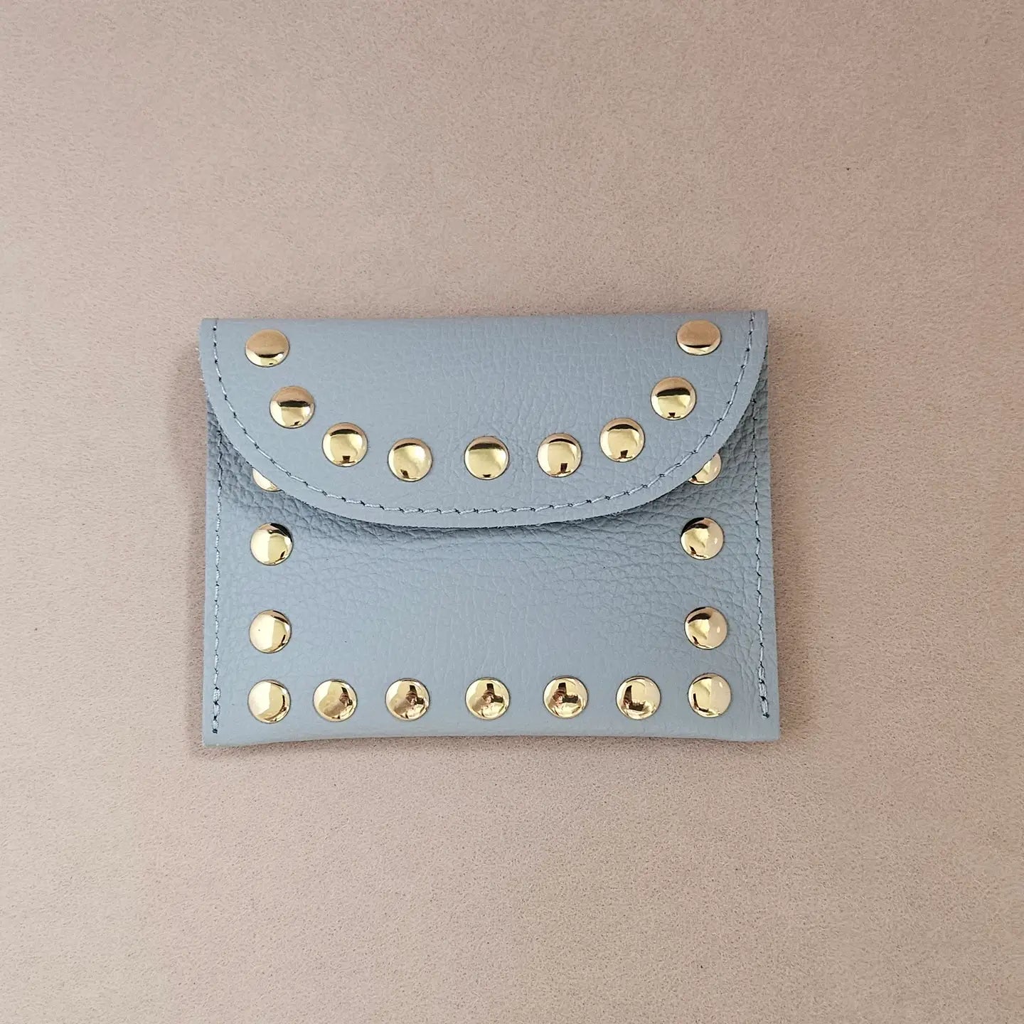 Stud leather card holder Soft blue LittleLintons