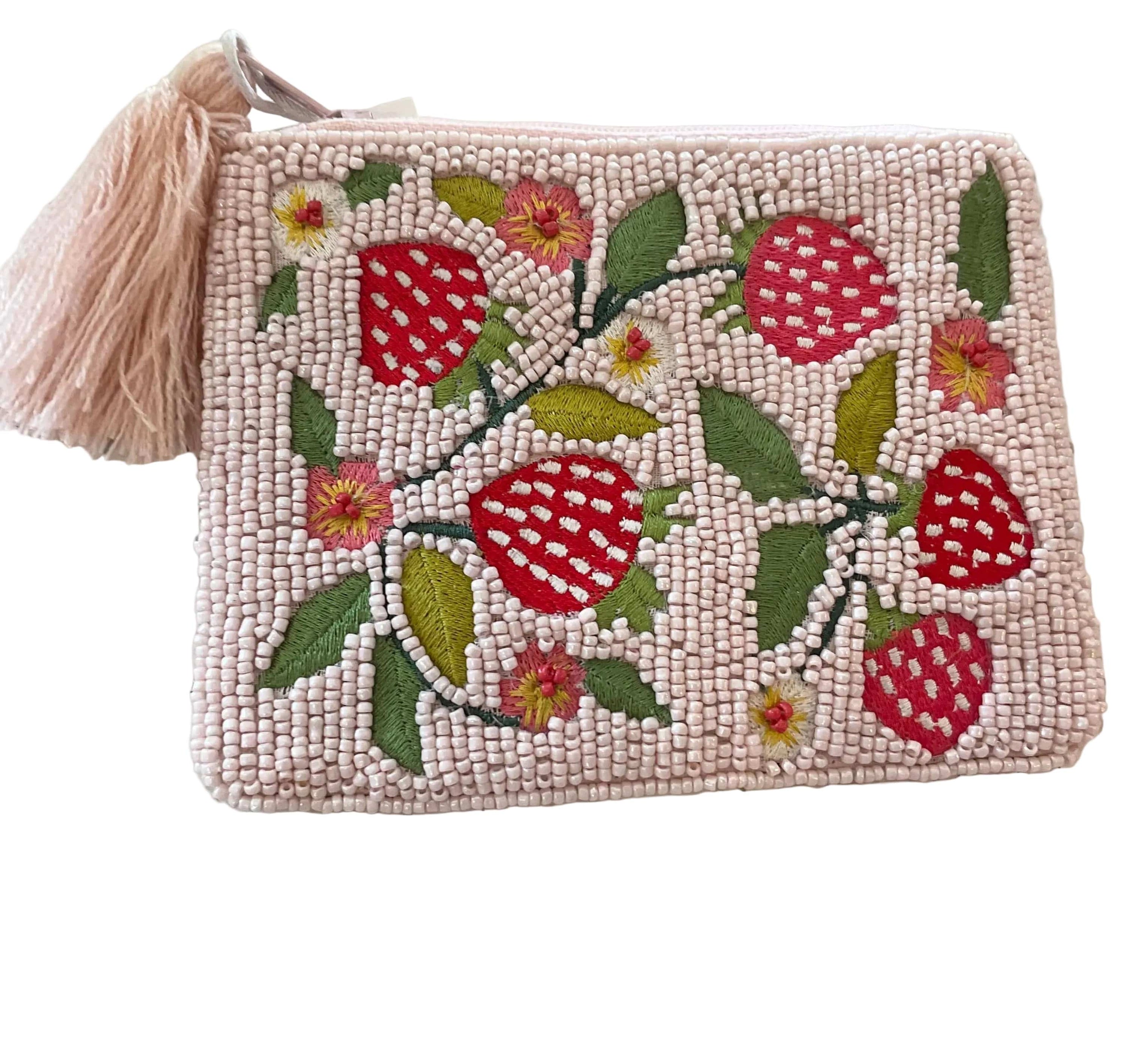 Embroidered bead pouch Strawberry field LittleLintons