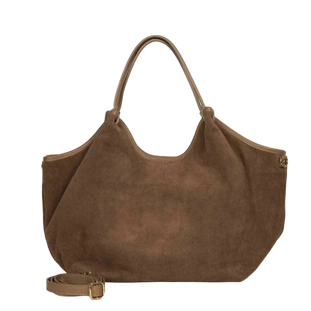 Maison Fanli large suede bag Taupe LittleLintons