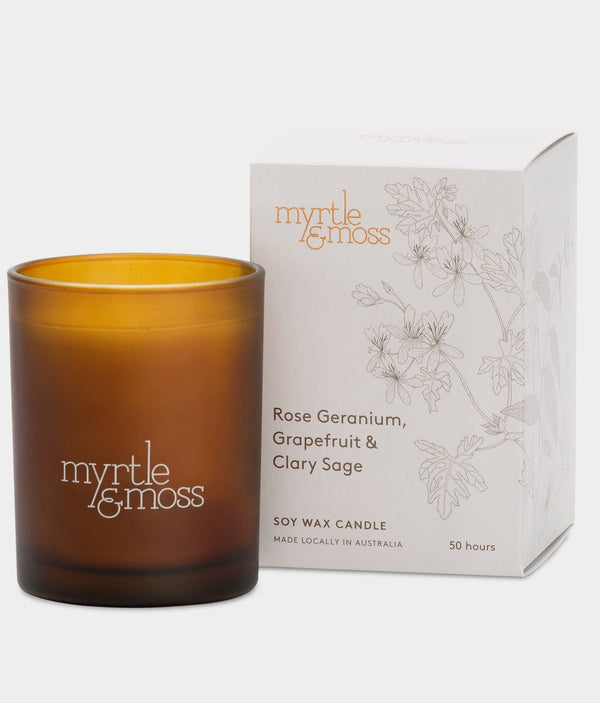 Myrtle & Moss Candle - 50hrs Bergamot,Tangerine, Geranium leaf Myrtle & Moss