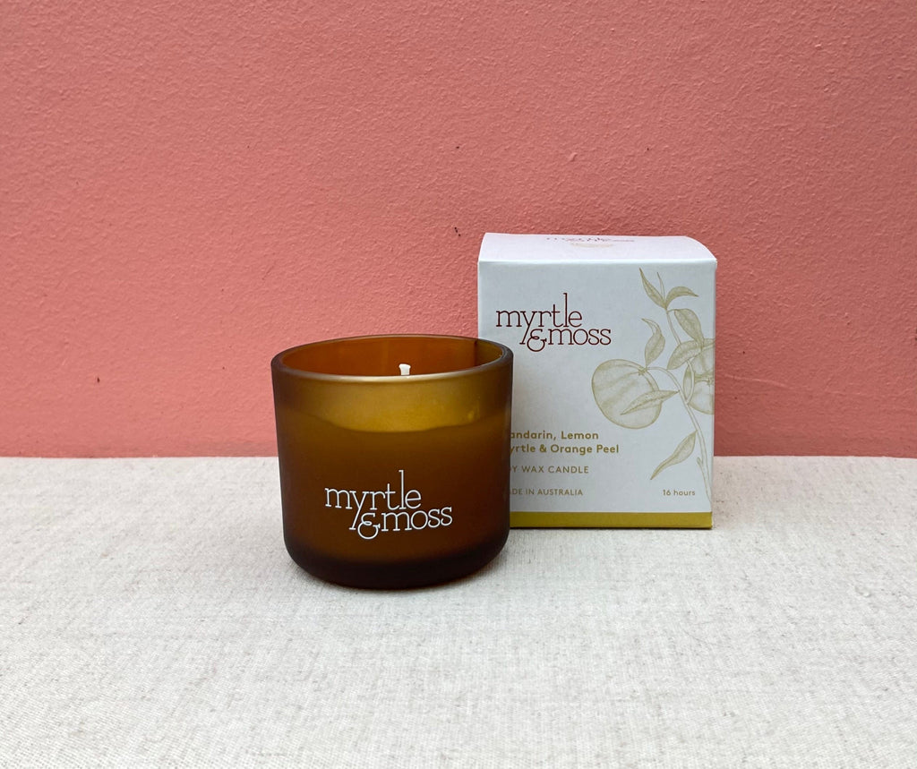 Myrtle & Moss Candle small - 16hrs Mandarin,Lemon myrtle,orange peel Myrtle & Moss